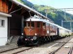 BLS / 100 Jahre Ltschbergbahn - Ae 6/8 208 mit Extrazug im Bahnhofsareal in Frutigen am 30.06.2013