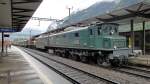 Depotfest Olten: Der SBB-Historic Extrazug  Gotthard-Fahrzeuge  mit den Triebfahrzeugen Ae 8/14 11801 (Gotthardgigant), Ce 6/8  14253  Krokodil  und mit dem BDe 4/4 1646 steht am Morgen des 07.05.10