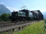 Be 6/8 III 13302 + Ce 6/8 III 14305 zwischen Brunnen und Schwyz anlsslich der Jubilumsfahrt  80 Jahre Krokodil  am 01.07.2006.