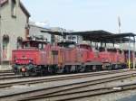 SBB - Lokparade in der IW Biel an Erster Stelle die Rangierlok Ee 3/ 934 551-3 ..Foto vom 10.08.2014 ..