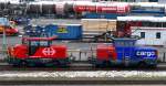 2 Rangierlokomotiven erbaut v. der Firma Stadler. Ee 922 025-2 und Cargo Eem 923 027-7.
St. Gallen Güterbahnhof 17.02.2016.