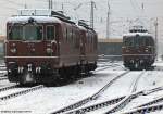 BLS Cargo Re 4/4 177  Zweisimmen  Re 4/4 167  Ausserberg  und Re 4/4 187  Mund  Re 4/4 169  Bnigen  abgestellt am 02.01.04 in Basel Bad Bf