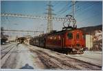 War der BDe 4/4 Pendel nicht verfügbar, kam hin und wieder eine Re 4/4 I auf der Strecken Puidoux-Chexbres - Vevey zum Einsatz. 
Im Bild die Re 4/4 I 10016 mit ihrem kurzen Pendelzug bei der Ankunft in Puidoux-Chexbres am 4. Jan. 1995