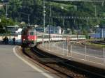 Ein Rheintalexpress St.Gallen-Buchs/SG-Chur fhrt gerade in den Knotenbahnhof Sargans ein. Am 01.07.08 um 07:13