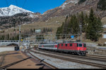 Re 4/4 II 11193 erreicht mit dem InterRegio 2413 von Zürich HB nach Chiasso am 26. März 2016 den Bahnhof Airolo. <br>
Der aus nur vier Wagen bestehende IR 2413 verkehrt nur an Samstagen vom 26. März bis am 29. Oktober und verkehrt zwischen Arth-Goldau und Göschenen ohne Halt.