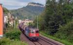 421 396 zog am 01.07.13 einen Kesselwagenzug durch Knigstein Richtung Bad Schandau.