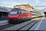 Re 460 078-9  Monte Generoso  als IR 2331 (IR 26) von Basel SBB (CH) nach Erstfeld (CH) steht im Bahnhof Arth-Goldau (CH) auf Gleis 5.