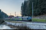 Re 465 007 fährt am 12. Dezember 2015 bei Trubschachen in Richtung Luzern. Seit dem Fahrplanwechsel am 13. Dezember 2015 werden die RE Bern-Luzern mit Lötschberger-Triebzügen gefahren, nur der Umlauf mit dem Kambly-Zug bleibt EW III.