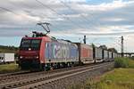 Re 482 001-5 am Nachmittag des 05.10.2017 mit einem  LKW Walter -KLV, den sie bis Aachen West bespanne wird, bei Buggingen in Richtung Norden.