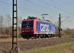 Einsame Schweizerin. Bei Meerbusch kommt am Sonntag den 7.April 2013 die SBB-Cargo-Lok 482 012-2 gen Krefeld Lz gefahren.