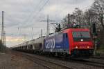 SBB Cargo/Bräunert/Transpetrol 482 043 am 4.3.14 mit einem Silowagenzug in Ratingen-Lintorf.