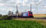 Die nach einer Flankenfahrt in Großkorbetha im Jahr 2013 umgestürzte 482 030 zog am 10.07.15 einen Transcereal durch Wellen Richtung Magdeburg.