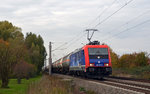 482 037 bespannte am 23.10.16 den  Ammoniakzug von Piesteritz nach Großkorbetha. Hier passiert er Greppin.