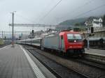 Die E 484.013 SR fhrt am 29.08.2007mit einem CIS aus Brig in Spiez ein.