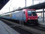 Cisalpino mit Re 484 durchfhrt am 16.10.07 den Bahnhof Spiez in Richtung Brig.