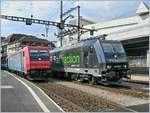 Der Gterzug 71542 Brig - Lausanne - Bern etwas vorzeitig, der EC 123 nach Milano  mit einer Re 484 bespannt - und mein insgeheim gehegter Wunsch ging in Erfllung:   RTS 185 570-9 und die Re 484
