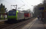 485 009-5 von BLS kommt Ohne Licht mit einem LKW-Zug aus Domodossola(I) nach Kaldenkirchen(D) und kommt aus Richtung Köln,Pulheim und fährt durch Stommeln in Richtung
