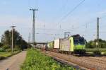 Am 24.Juli 2013 durchfuhr BLS 485 012 mit einer der tglichen ROLA den Bahnhof Mllheim(Baden) in Richtung Basel nach Novara.