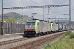 Doppeltraktion, mit den BLS Loks 486 506-8 und 486 509-3 durchfahren den Bahnhof Gelterkinden. Die Aufnahme stammt vom 06.04.2017.