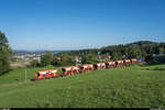 SBB Cargo Re 6/6 11672  Balerna  mit einer Hlfte des Kieszuges nach Bretswil Tobel (geschobene Leerrckfahrt nach Hinwil) am 21. August 2020 bei der Haltestelle Ettenhausen-Emmetschloo auf der Stammstrecke des DVZO (Infrastruktur ST).