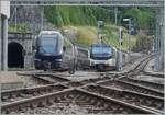 Vom äussersten Ende des Bahnsteiges in Montreux gleitet der Blick zu zwei MOB GoldenPass Express Kompositionen, wobei der im linken Bildteil zu sehende in wenigen Minuten als GPX 4068 am