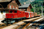 BVZ: Die HGe 4/4 I 11 bei einem Zwischenhalt mit ihrem Güterzug in Stalden-Saas im Oktober 1987.
Foto: Walter Ruetsch