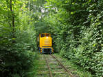 Auf dem Weg von der Bözenegg zur Grube Eriwis windet sich das Feldbahngleis der BEB durch ein Meer von Grün. (www.bebrail.ch) 