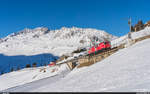 MGB Deh 4/4 24  Täsch  mit Autozug Andermatt - Sedrun am 10. Januar 2021 zwischen Andermatt und Nätschen.