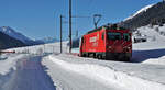 HGe 4/4 ll (MGB).
GLACIER EXPRESS der Matterhorn Gotthard Bahn (MGB)  bei Reckingen am 13. Januar 2022.
Foto: Walter Ruetsch