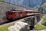 Bald hat der Regionalzug, mit der Deh 4/4 Nr.95, von Andermatt kommend ,den Bhf.Gschenen erreicht.