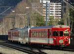 Der Regio kam am 20.2.17 pünktlich im Bahnhof Visp an. Die Front überbahm ein MGB ABt Steuerwagen und der R wurde von einem MGB Gepäcktriebwagen Deh 4/4 II angetrieben.