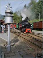 Die Blonay-Chamby G 2x 2/2 105  hat mit ihrem Dampfzug ihr Ziel Chaulin erreicht und dampft nun ins  BW  zur Auffrischung ihrer Kohle und Wasservorräte. 

2. Oktober 2021