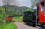 Schweizer Museumsbahn Blonay-Chamby mit Dampflok LEB G 3/3 Nr.5 an einem schönen Tag (18.05.1986)