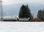 tpf  - Rangierlok Te 2/2 14 zu Besuch bei der BC unterwegs zwischen Chamby und Blonay mit  2 Personenwagen am 24.03.2008