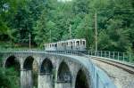 BC Museumsbahn Extrazug 60061 von Blonay nach Weiche -(Chaulin) am 23.05.1999 auf Baye de Clarens-Viadukt mit Triebwagen exMCM BCFeh 4/4 6 - exMCM BC 10.
