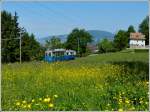 - Pfingstdampf Festival bei der Museumsbahn Blonay-Chamby - Die historische Tram Ce 2/3 N 28 aus Lausanne hat am 27.05.2012 die Steigung zum Dpot Chaulin fast geschafft. (Jeanny)
