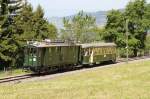 Museumsbahn Blonay-Chamby.Gütertriebwagen Fe4/4 Nr.151(1911)mit Beiwagen auf Bergfahrt.Chamby 07.06.14