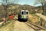 Zahnrad Triebwagen BCFeh4/4  6 der AOMC unterwegs auf der Touristikbahn Bloney Chamby im Mai 1985