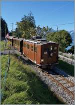  BERNE EN FETE  bei der Blonay Chamby Museumsbahn - die BOB HGe 3/3 N° 29, mit zwei BOB Wagen auf dem Weg nach Blonay
13. Sept. 2014