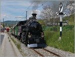 Damit am nächsten Wochenende (Pfingstfestval bei der B-C) mein  Auslösefinger  nicht überbeansprucht wird, habe ich schon heute mit dem Fotografieren begonnen: Die DFB HG 3/4 N° verlässt mit dem Museums-Zug 29 Blonay in Richtung Chamby.
8. Mai 2016