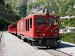 MGB / DFB - Diesellok HGm 4/4 61 mit Personenzug im Bahnhof von Gletsch am 04.08.2017