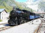 DFB - Dampfzug mit Dampflok HG 3/4  4 und 4 Personenwagen im Bahnhof Gletsch am 08.09.2007