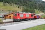 HGm 4/4 62 und der Dienstwagen X2982 am 4.9.2016 in Oberwald. Aufgrund der Waldbrandgefahr folgt jeweils ein Löschzug den Dampfzügen zwischen Oberwald und dem Kehrtunnel 1.