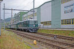 Donnerstag (Bundesfeiertag/Nationalfeiertag) den 01.08.2024 um 08:38 Uhr in Döttingen. Durchfahrt des Extrazuges im Bahnhof Döttingen auf Gleis 2.

Heute findet die Säntisrundfahrt mit der Re 4/4 II statt. Strecke: Koblenz (ab 08:33 Uhr) – Baden – Zürich Altstetten – Winterthur – Rorschach (an 10:53 Uhr, ab 13:22 Uhr) – Buchs (SG) – Sargans – Zürich Altstetten – Baden – Koblenz (an 16:53 Uhr).

Fahrzeuge am Zug
 
-Lokomotive: Re 4/4 II  11173 (Re 420) UIC Nr.: 91 85 4420 173-7 CH-DSF, Baujahr: 1968, Fabriknummer: SLM 4735 / BBC 7658, Inbetriebsetzung SBB: 25.09.1970, Momentaner Fahrzeughalter: DSF (Verein Depot und Schienenfahrzeuge Koblenz). Am 15. August 2020 übernahm der Verein DSF die Lokomotive von den SBB. Sie war zu diesem Zeitpunkt die letzte Lok der 2. Serie ohne Klimaanlage, die noch in Betrieb war. Farbe: Tannengrün.

-Wagen: 1. Wagen, B EW I,  50 85 2035 362-6, 2. Klasse, Fahrzeugnummer altes System: 50 36 20 33 362-8, Baujahr: 1963. Momentaner Fahrzeughalter: DSF (Verein Depot und Schienenfahrzeuge Koblenz). 2. Wagen, B EW I, 50 85 2033 654-8, 2. Klasse, Fahrzeugnummer altes System: 50 48 20 35 316-8, Baujahr: 1962. Momentaner Fahrzeughalter: DSF (Verein Depot und Schienenfahrzeuge Koblenz). 3. Wagen, A EW I, 50 85 1833 524-7, 1. Klasse, Baujahr: 1959. Momentaner Fahrzeughalter: DSF (Verein Depot und Schienenfahrzeuge Koblenz).

Koordinaten GMS (Grad, Minuten, Sekunden): N 47° 34’ 24.6’’ O 8° 15’ 25.6’’