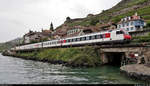 Bt (50 85 28-94 963-1 CH-SBB) mit Schublok Re 460 034-2  Aare  unterwegs am Plage de la Lisette in Saint-Saphorin (CH).