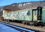 Ausrangierter ehemaliger SBB Dienstwagen X 50 8599-03 908-8 abgestellt in St.Sulpice am 02.02.2007