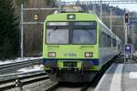 Nachschuss vom ABt 973 und RBDe 565 733  Boltigen  am 22.1.22 nach der Abfahrt beim Bahnhof Ramsei.