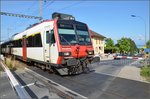 NPZ-Domino-Steuerwagen in Ble auf dem Weg ins Val Travers. Juli 2016.