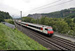 Bt (50 85 28-94 955-7 CH-SBB) mit Schublok Re 460 101-9  Bözberg  unterwegs am Schloss Saint-Maurice (CH).