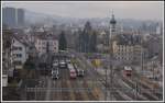 Bahnhof Rorschach mit RHB BDeh 3/6 25 nach Rorschach Hafen und abgestellten Thurbo und SOB Zügen.